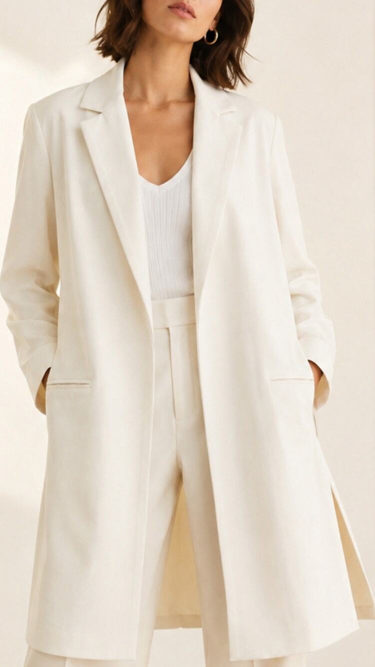 T Tahari Woman Plus 2X Ivory Longline Open Front Blazer Jacket Cardigan NWT New